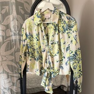 Cinq à Sept Yellow and Blue Floral Blouse